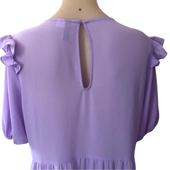 🌿 DIVIDED 🌿 womans tiered midi dress purple lightweight size L - Picture 6 of 9